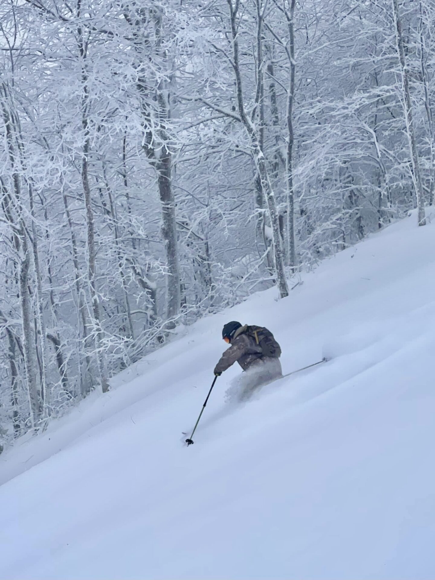photo of skiier skiing through smooth powder down slope at Plattekill Mountain Ski Resort